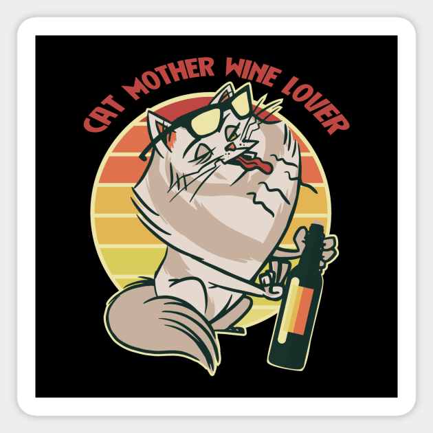 Cat Mother Wine Lover Funny Sticker by deificusArt